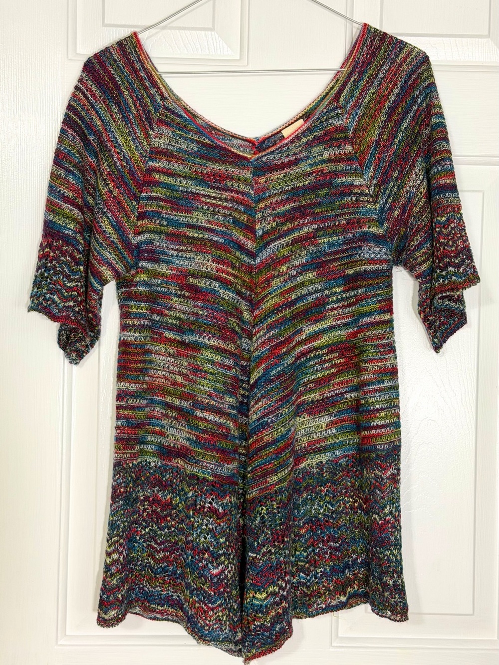 Faded Glory Multicolor V Neck Knit Top Sweater Short Sleeves Women's M 8-10